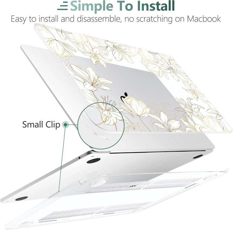 DONGKE Compatible with M4 MacBook Air 15 inch Case 2025 2024 2023 A3241 A3114 A2941 M3 M2 Liquid Retina Display Touch ID, Plastic Hard Case & Keyboard Skin & Screen Protector - Golden Floral - Image 3